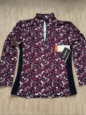 Kerrits Youth XL On Course Quarter Zip Fleece Tech Top Bony Pony Maroon Riding